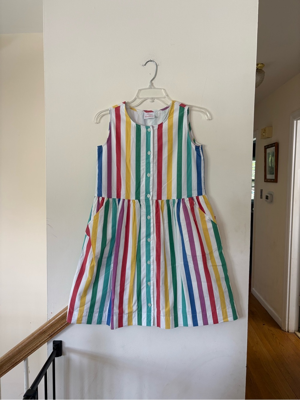 Hanna Andersson Rainbow Stripe Sleeveless Button-Front Dress 12